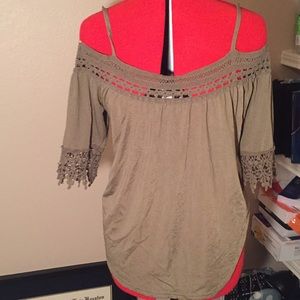 Olive/ sage green ornate off the shoulder top